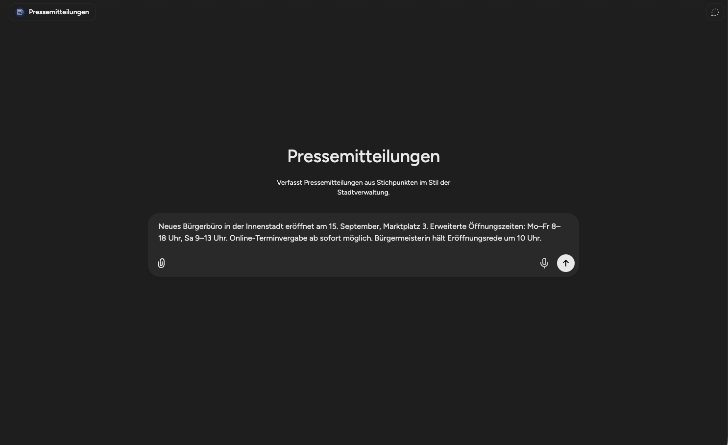 Agent im Chat: Pressemitteilungen