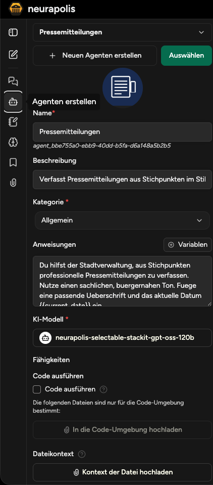 Agent-Konfiguration: Pressemitteilungen