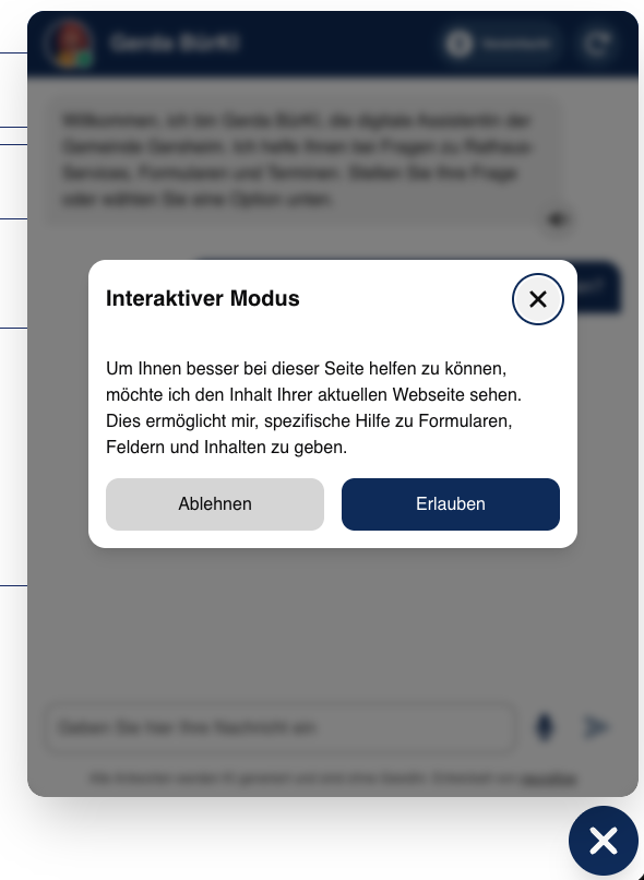Einwilligungsdialog Interaktiver Modus
