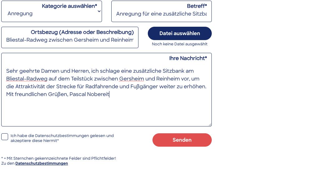 Fertig ausgefülltes Formular