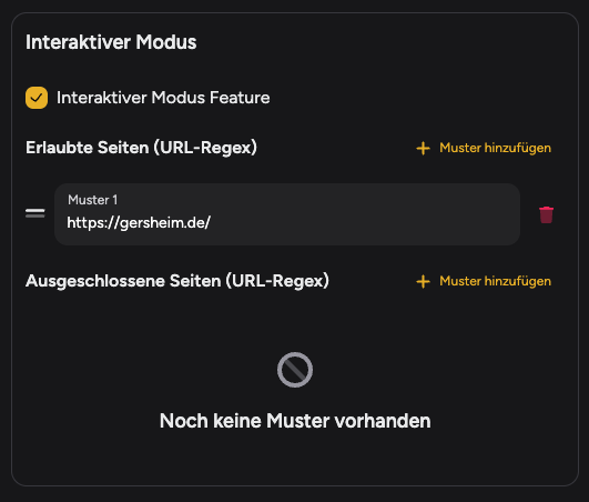 Admin-Einstellung: Interaktiver Modus nach URL